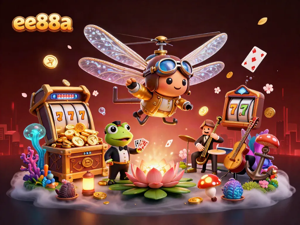 Engage with ee88a's thrilling casino scene featuring a dragonfly pilot and vibrant gameplay elements.
