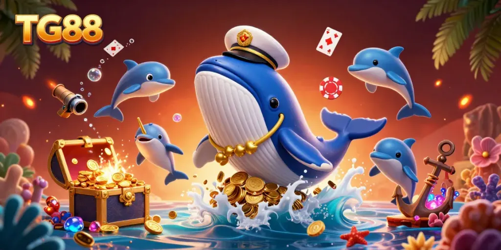 Experience excitement with TG88 as a gigantic whale and friends celebrate an underwater jackpot.