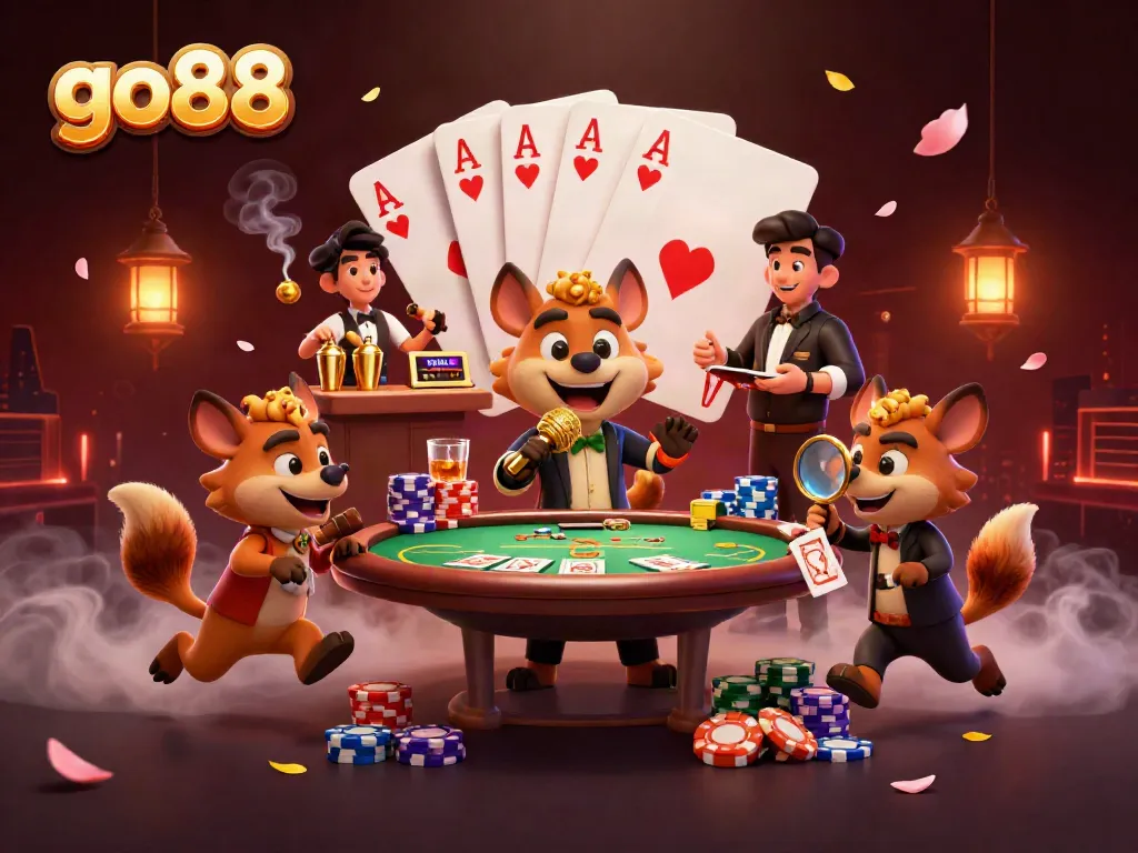 Experience the vibrant go88 comedy casino club scene with hyenas amidst poker excitement.