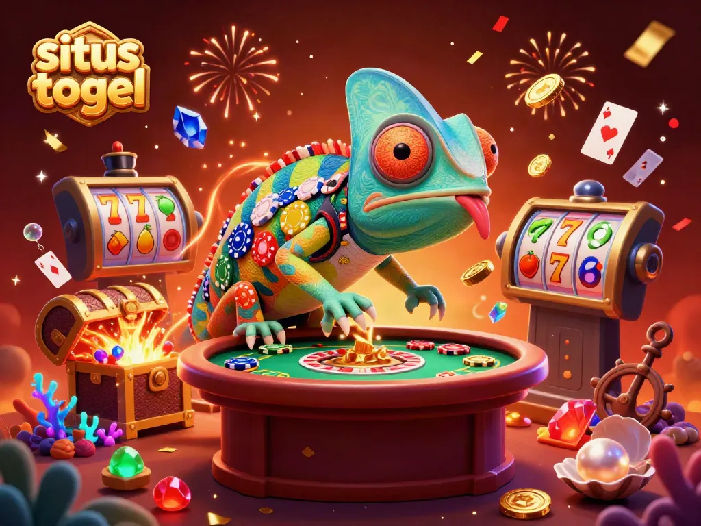 Engage with the vibrant world of situs togel as a colorful chameleon casino owner enjoys dynamic gameplay.