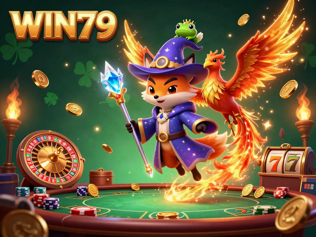 Experience the excitement of WIN79 with mystical characters in a vibrant casino setting filled with vivid game elements.