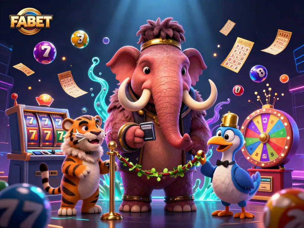 Engage in thrilling gaming at FABET with a vibrant casino scene featuring dynamic lottery elements.