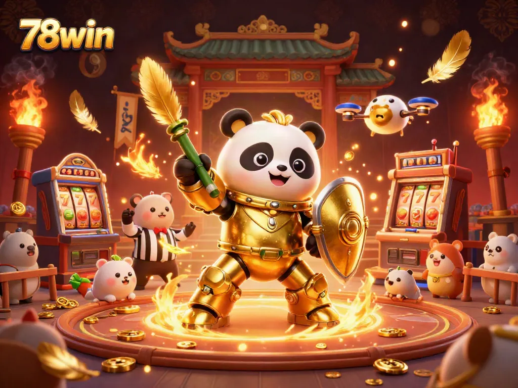 Experience thrilling gameplay with 78win's vibrant casino scene featuring a golden panda and dynamic elements.