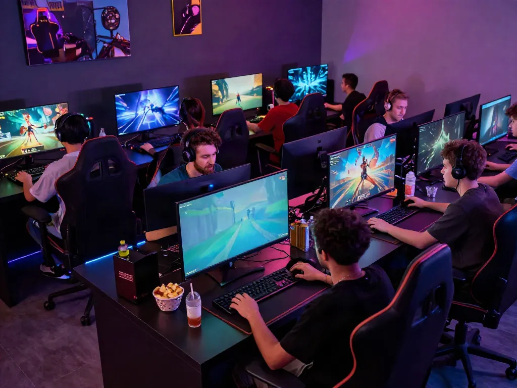 Hitclub gaming lounge filled with diverse players in an immersive competitive environment.