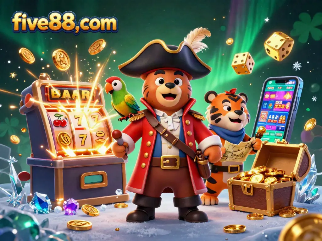 Engage in thrilling casino action with five88,com's exciting gaming elements featuring vibrant characters.