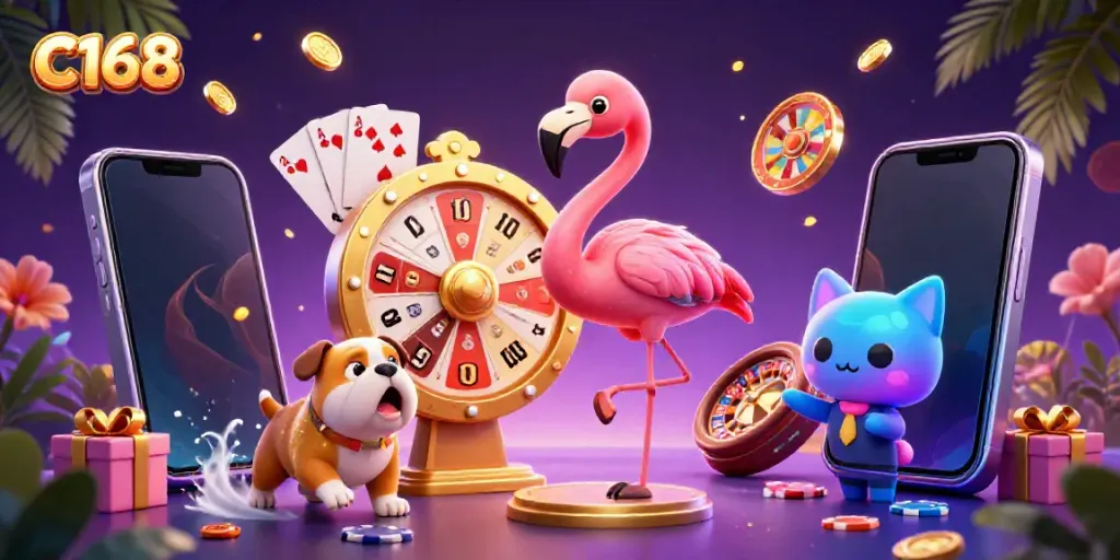 Experience C168 excitement with a game show host flamingo, a bulldog contestant, and prizes galore!