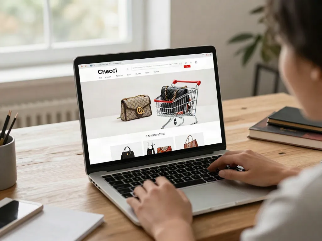 Online shopping for premium replica bags, featuring key elements from Fake Baga in a cozy, inviting environment.
