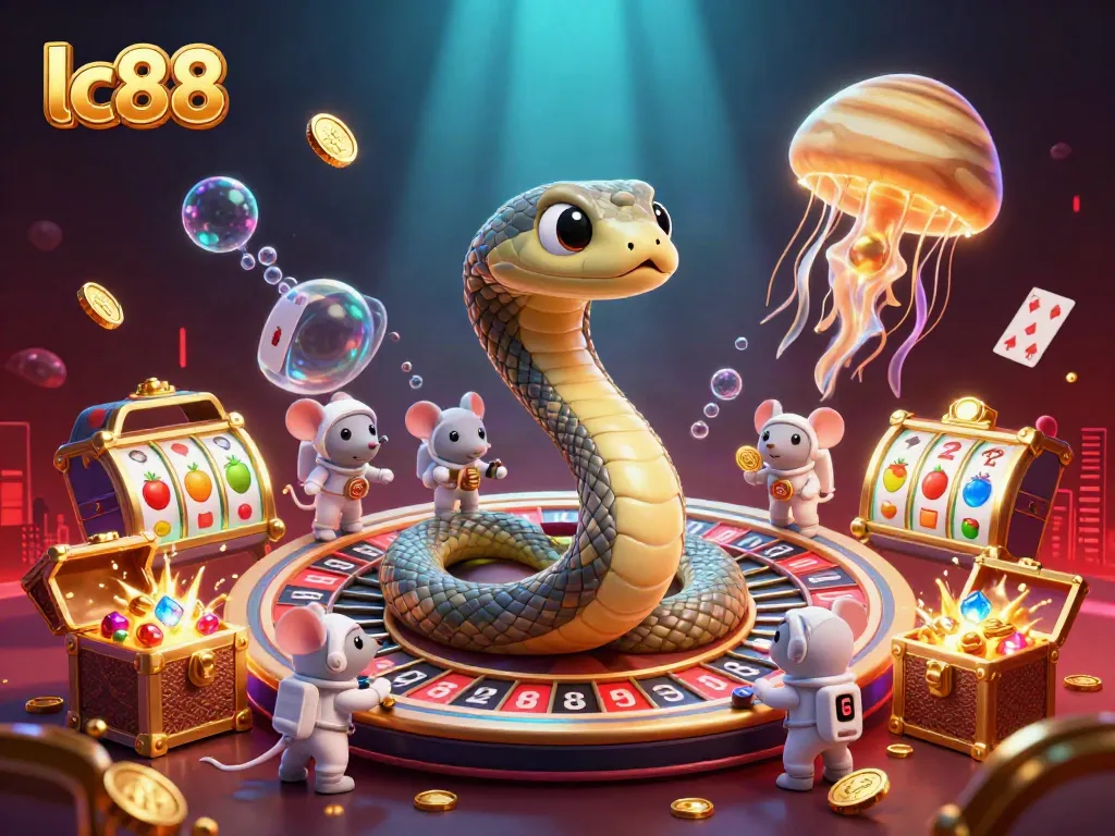Experience the thrill of lc88 with carnival characters and vibrant casino elements in a captivating 3D scene.