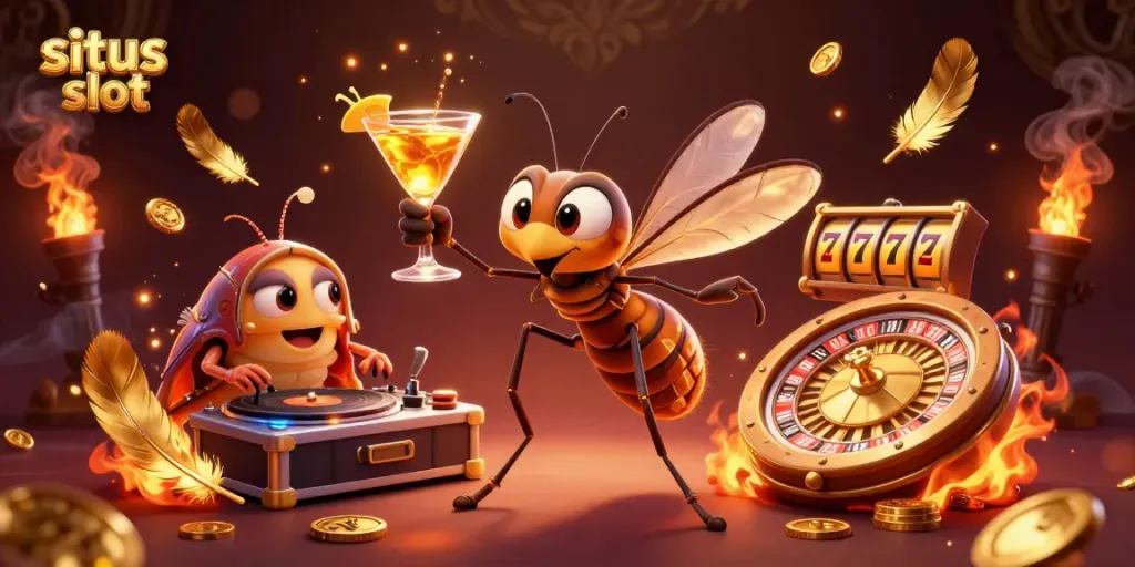 Experience thrilling situs slot action with a dynamic 3D scene featuring a vibrant casino atmosphere.