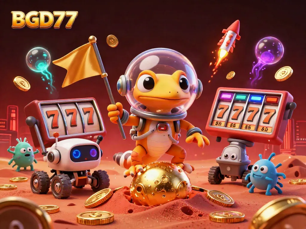 Experience the thrilling BGD77 casino adventure with a Martian gecko and golden treasures.