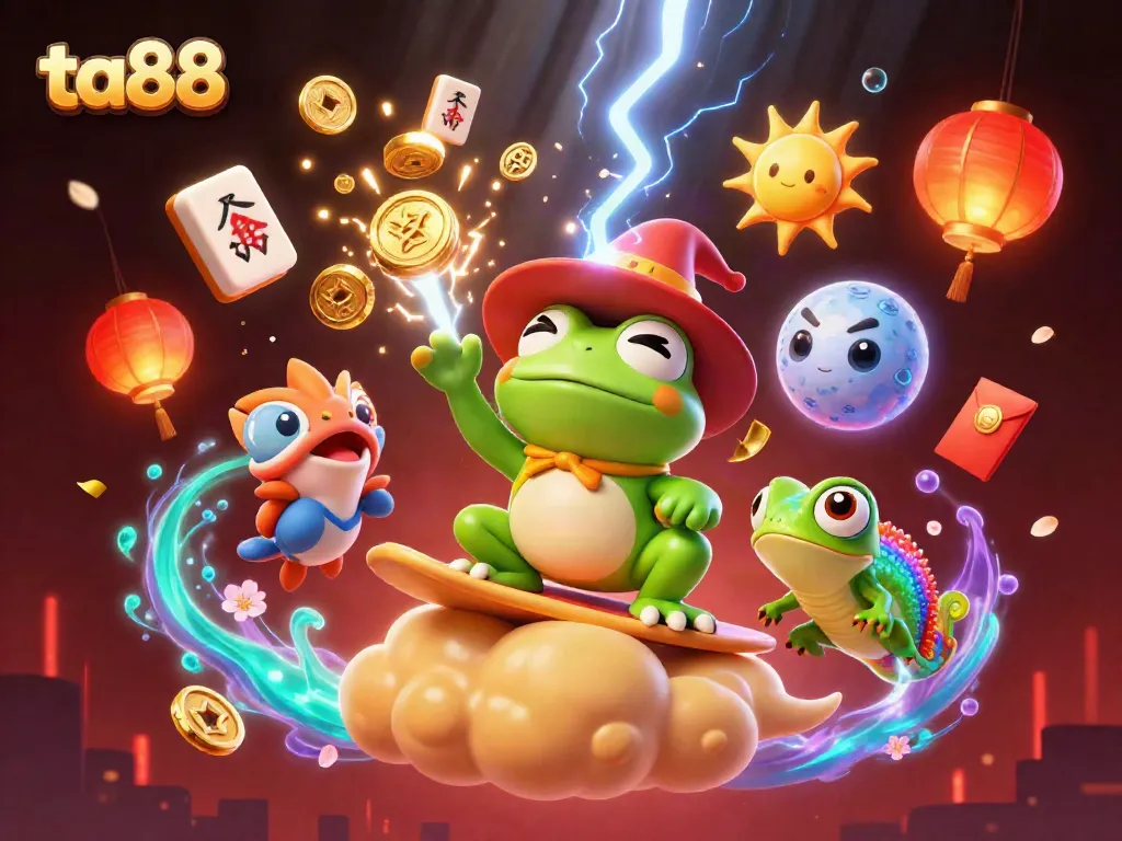 Experience the excitement of ta88's casino adventure with animated characters and gold coins amidst dynamic game elements.