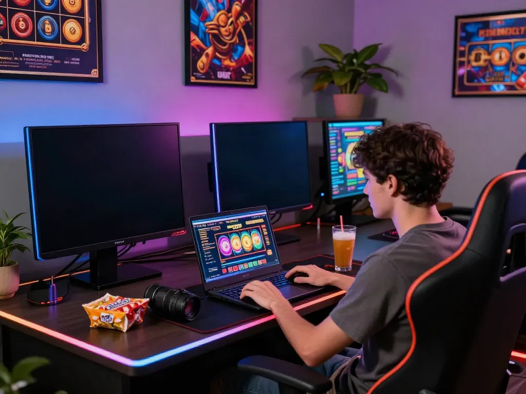 Engaging slot88 gaming scene featuring a user immersed in online slot experience.