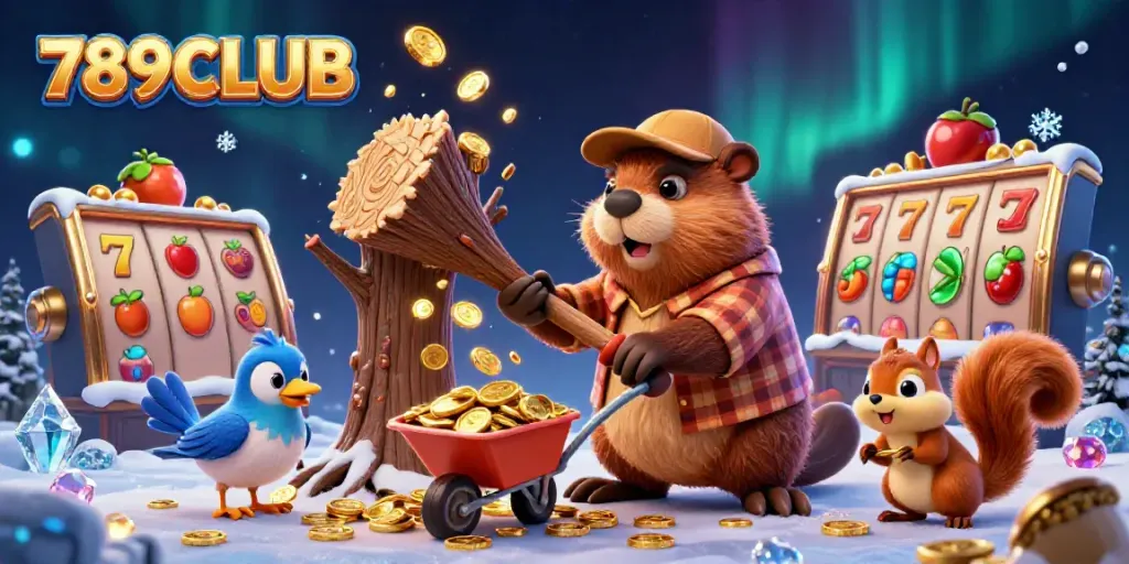 Wager and win at 789CLUB with gold coins raining down from a tree in this vibrant casino illustration.