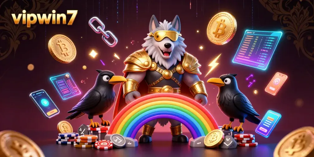 Win big with vipwin7 in a vibrant 3D casino illustration showcasing epic gaming elements.