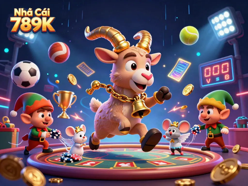 Engage with Nhà Cái 789K in a vibrant holiday-horror casino scene filled with festive chaos and animated characters.