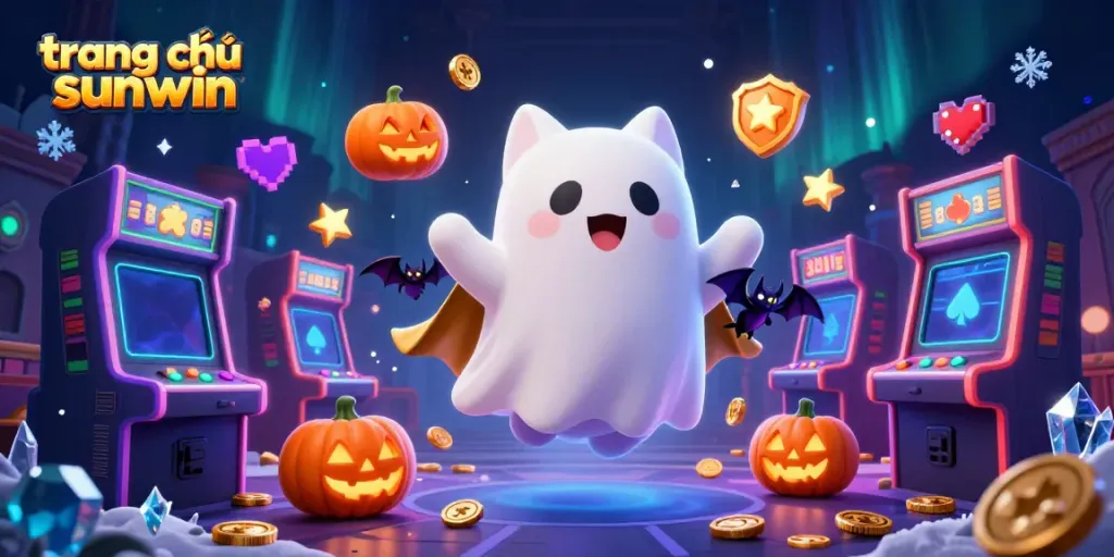 Engage with the vibrant world of trang chủ sunwin, featuring a playful ghost cat in a haunted casino.