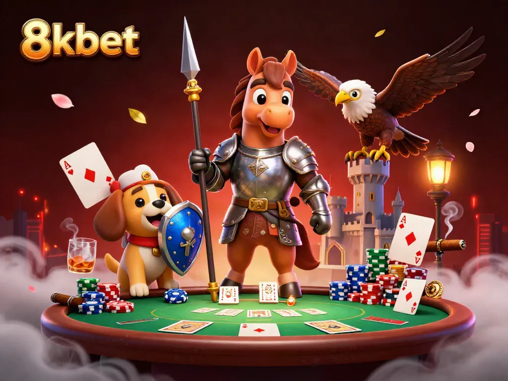 Engage in exciting poker action at 8xbet with medieval knight and dynamic characters.
