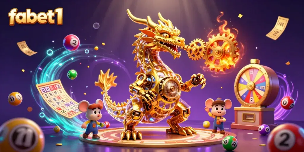 Experience the thrilling world of fabet1 with our vibrant casino illustration featuring a mechanical dragon.