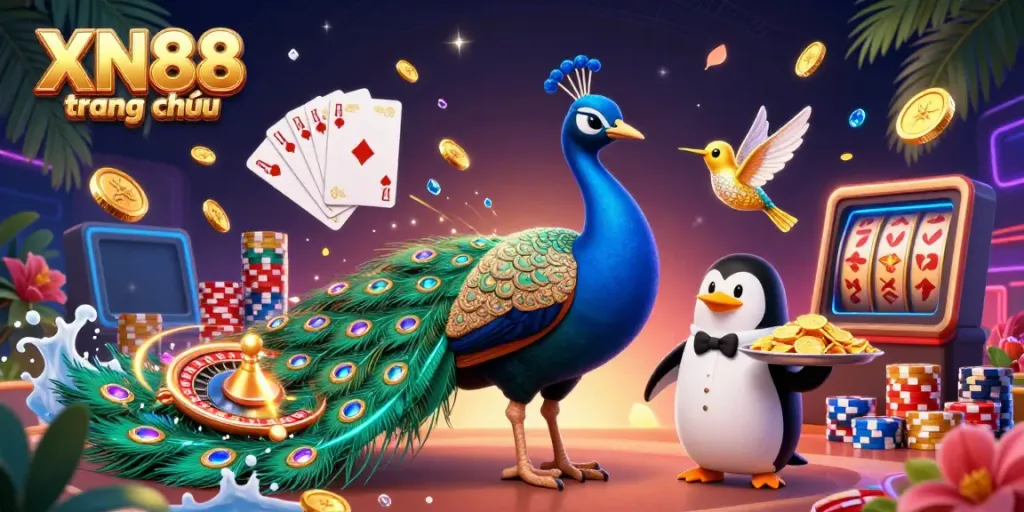 Experience luxury and excitement at XN88 trang chủ with vibrant casino elements in a rich 3D illustration.