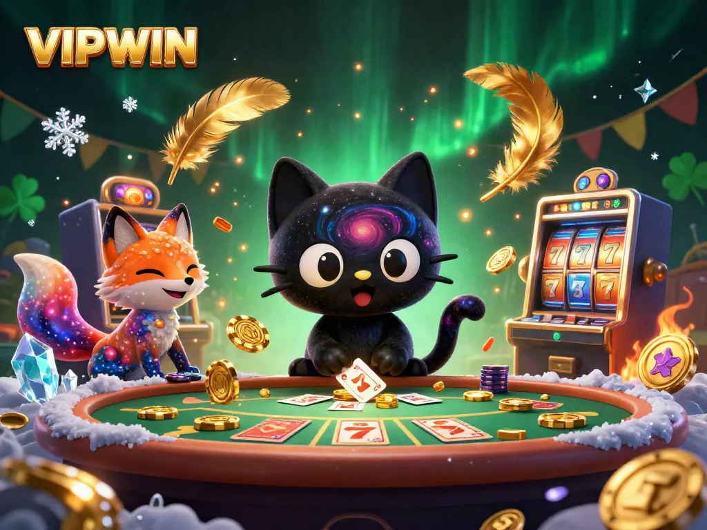 Experience thrilling gameplay at VIPWIN with 3D characters engaging at a vibrant cosmic casino table.