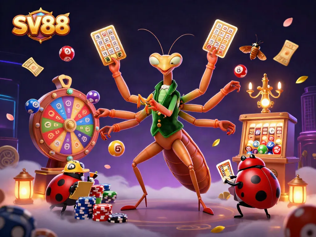 Engage with SV88's thrilling casino scene featuring a card sharp and vibrant game elements.