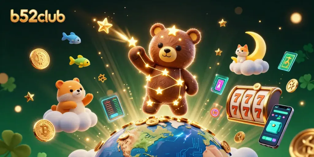 Engage with b52club's thrilling slots experience featuring golden stars and jackpot elements.