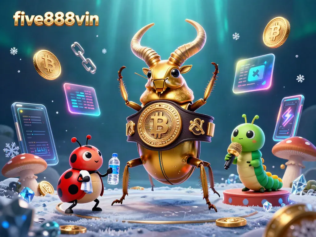 Engage with five888vin as a golden beetle champion in a vibrant casino scene.