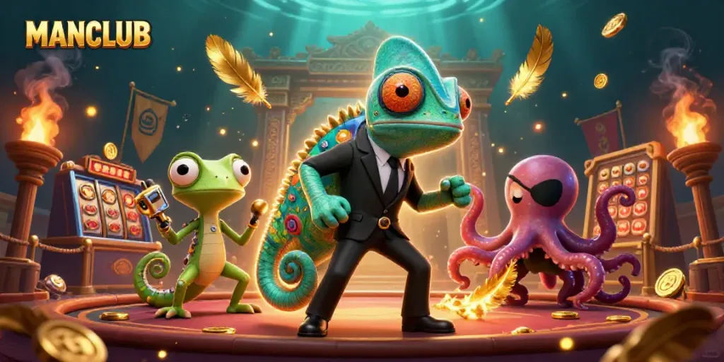 Engage with MANCLUB's thrilling casino adventure featuring colorful characters and immersive gambling elements.