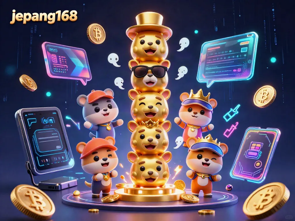 Experience exciting gaming at Jepang168 with a vibrant 3D totem and crypto elements for immersive play.