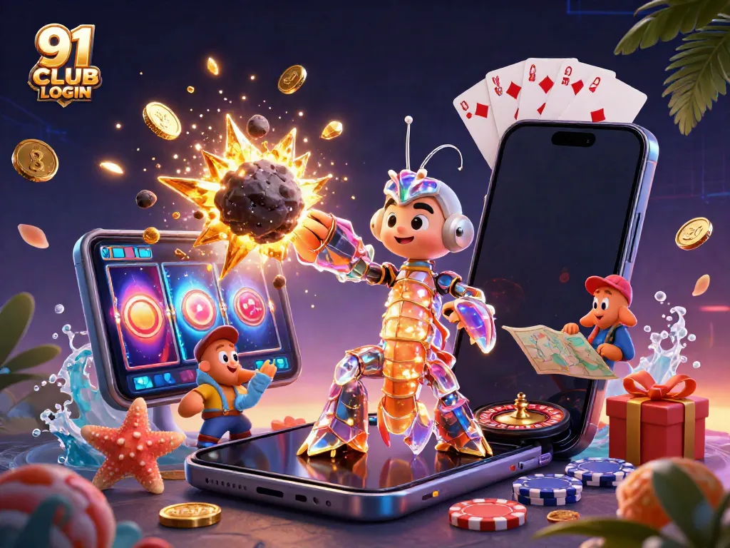 Engage in excitement with the 91 CLUB LOGIN scene filled with animated gaming action and colorful characters.