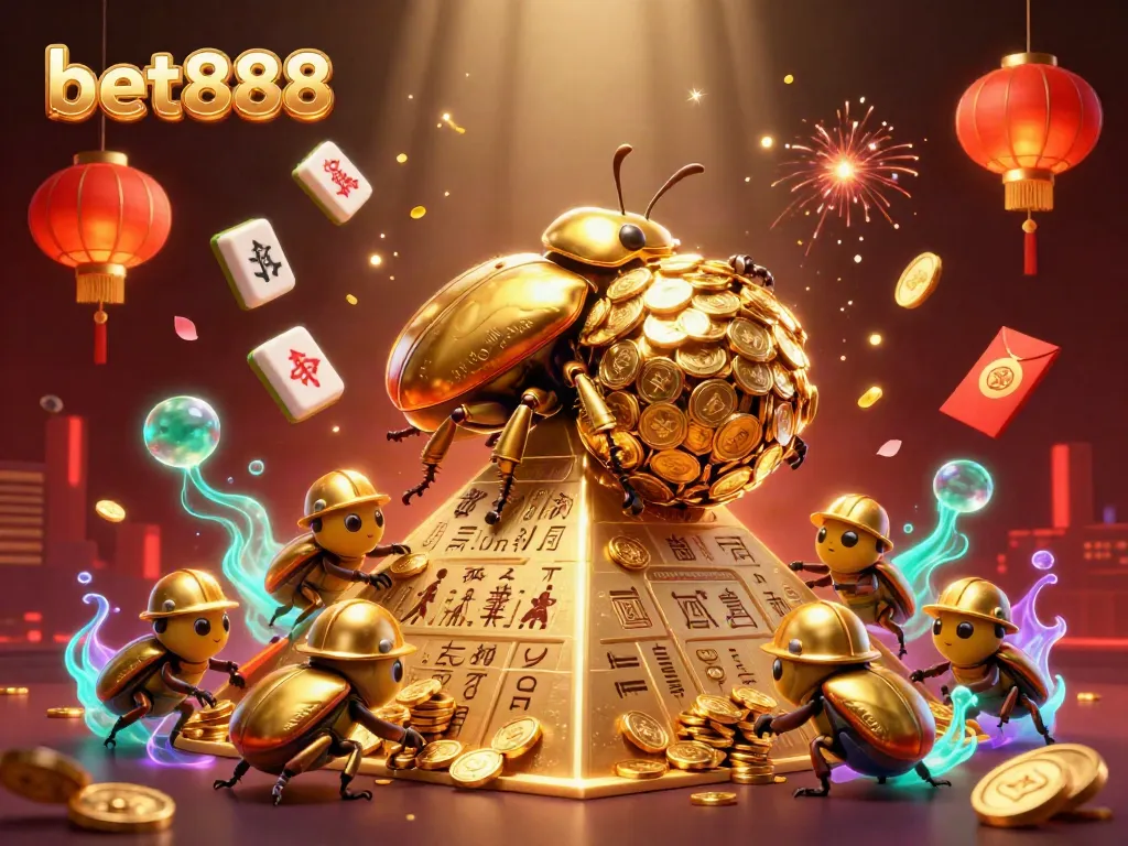 Experience the excitement of bet888 with vibrant 3D characters rolling golden coins and festive casino elements.