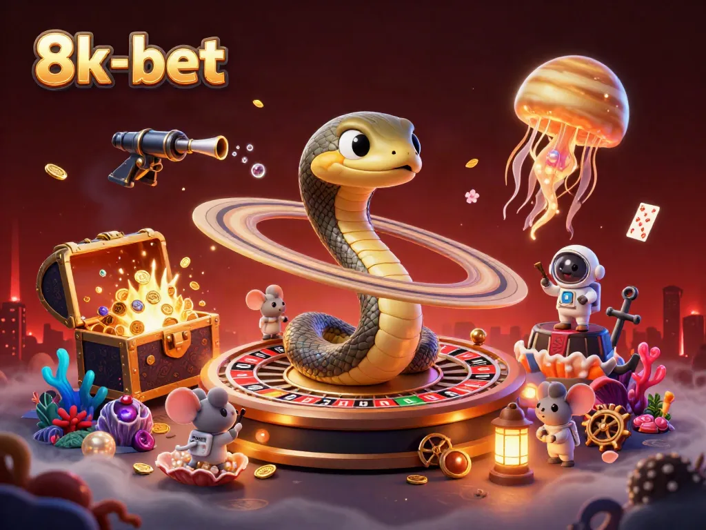Engage in thrilling betting at 8k-bet with a cosmic illustration of a snake roulette wheel.