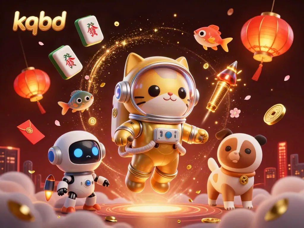 Experience the thrill of kqbd with this vibrant casino-themed illustration showcasing an astronaut cat and a robot dog in space.