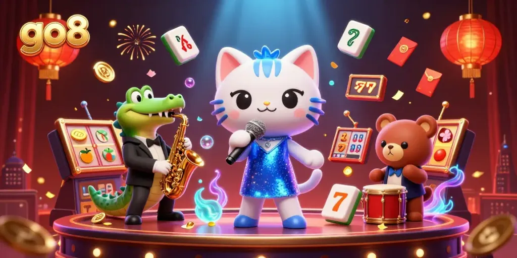 Experience the excitement of go8 with a vibrant casino scene featuring animated characters and dynamic game elements.