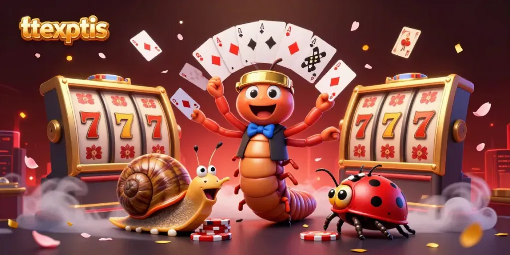Permainan kartu oleh dealer millipede 3D di texpertis, menampilkan slot yang menarik dan warna cerah.
