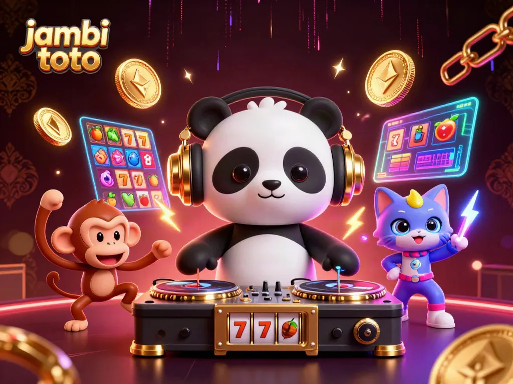 Experience thrilling gameplay with jambi toto in vibrant 3D, featuring a DJ panda and dynamic casino symbols.