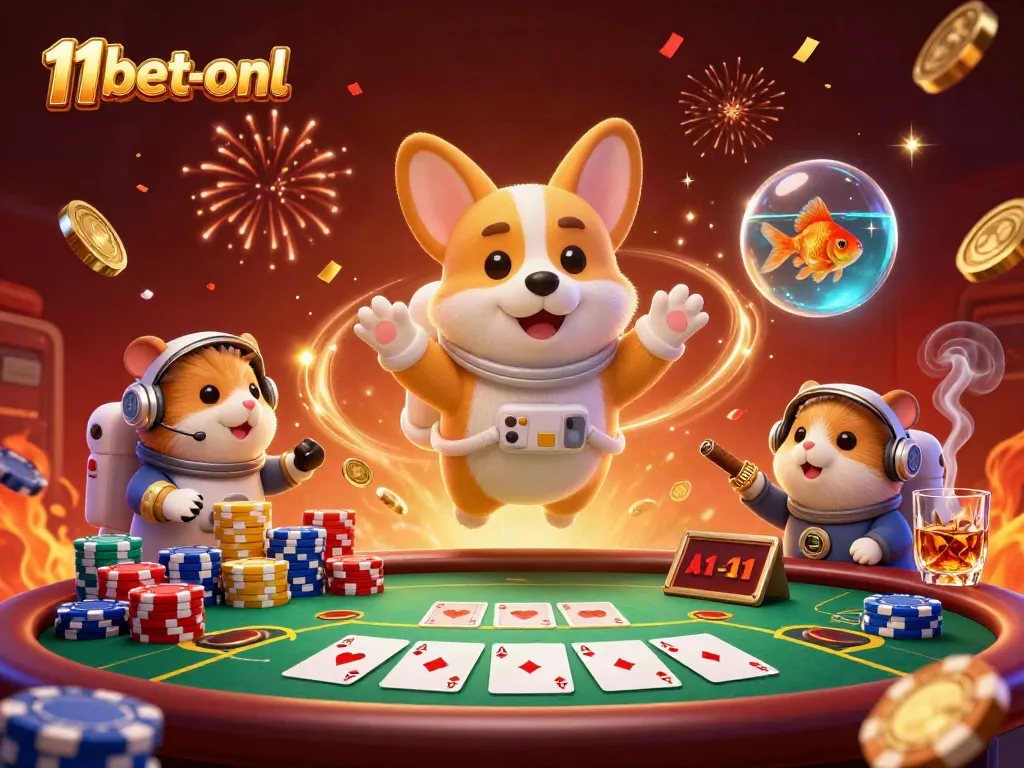 Engage in thrilling casino action with 11bet-onl's vibrant 3D space theme illustration.
