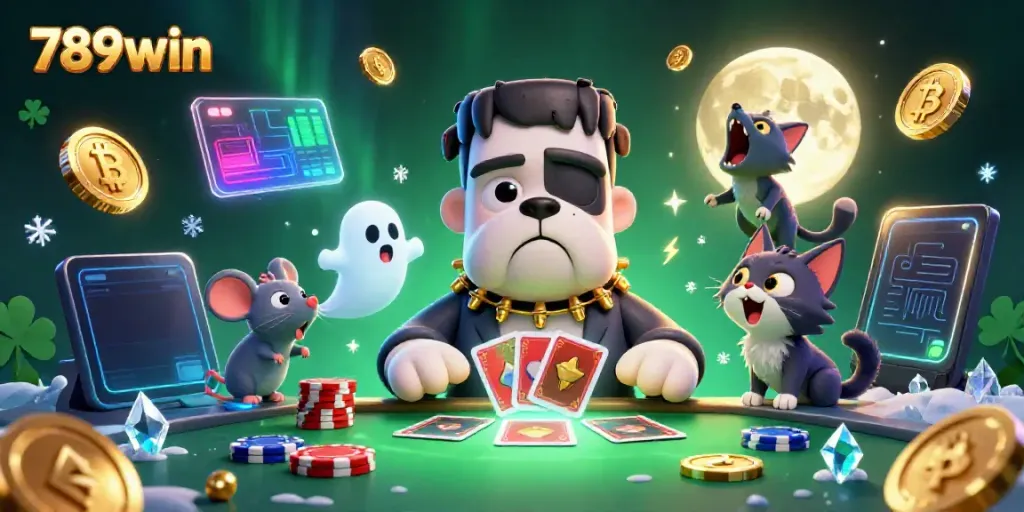 Experience thrilling gameplay with 789win's vibrant casino scene featuring animated characters and crypto elements.