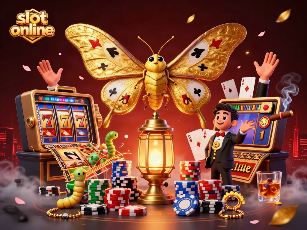 Play thrilling slot online games with vibrant jackpot dynamics and glowing elements featuring a majestic moth.