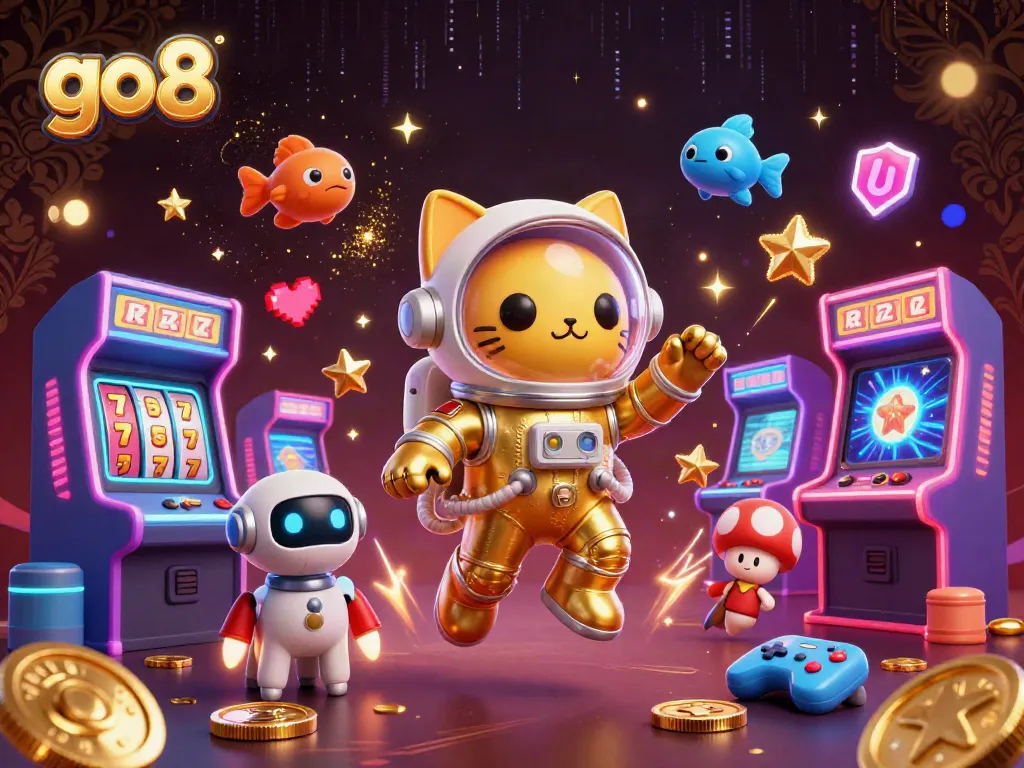 Engage with the go8 casino universe, where floating astronauts and robotic companions explore vibrant gambling worlds.
