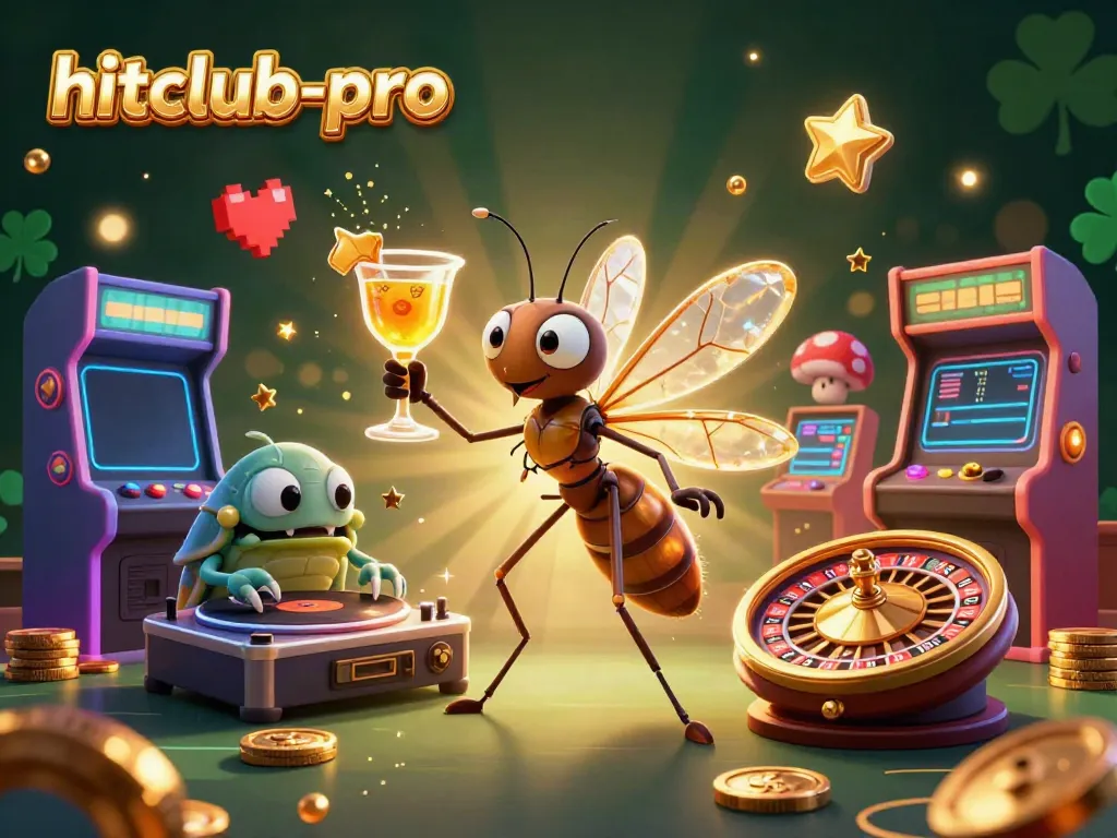 Engage in thrilling gameplay with hitclub-pro, featuring an animated frozen mosquito mascot, vibrant casino elements, and dynamic gaming action.