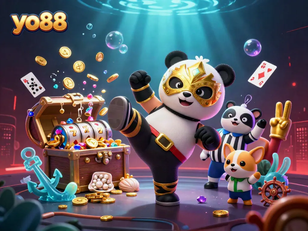 Experience thrilling wins with yo88 in this ultra-detailed 3D casino scene featuring vibrant characters and game elements.