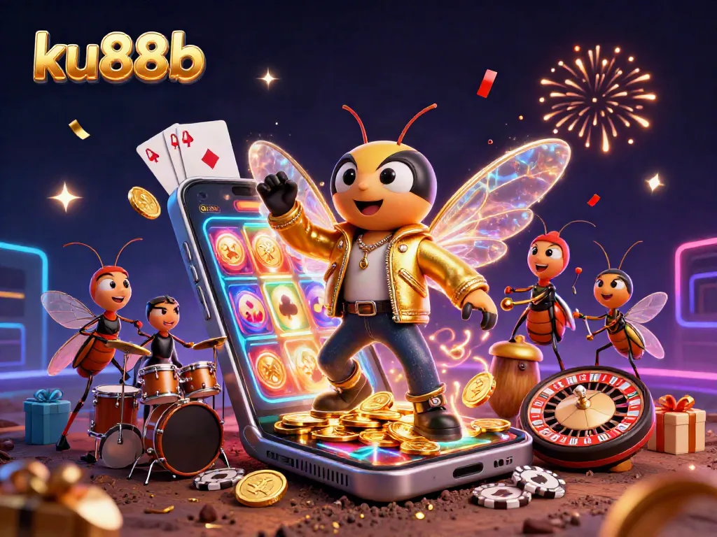 ku88b engages players with thrilling slot games and golden rewards in a vibrant casino scene.