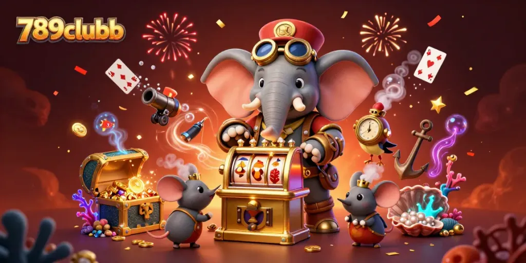 Experience the excitement of 789clubb with a vibrant 3D illustration featuring steampunk characters and casino elements.